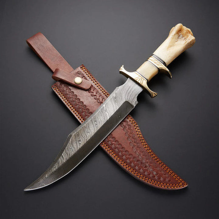 Hand Forged Viking Hunting Knife With Camel Bone Handle And Leather Sheath