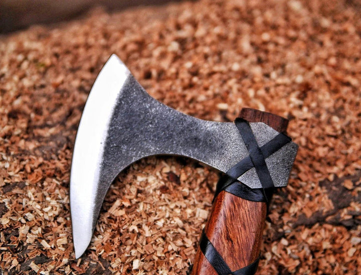 Ragnar Viking Battle Axe With Leather Wrapped Rosewood Shaft