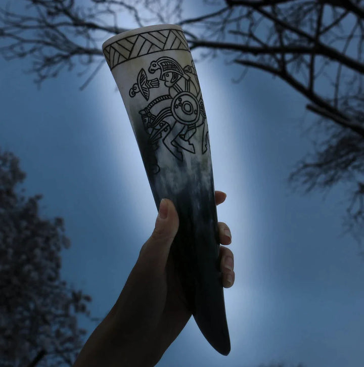 Viking Warrior - Carved Drinking Horn