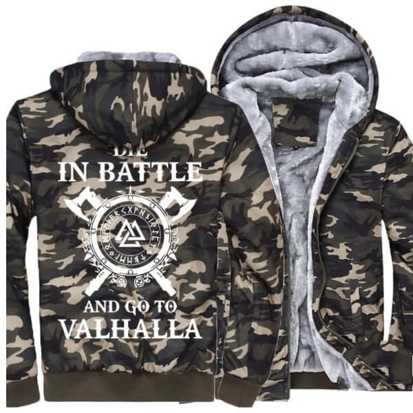 Viking Hoodie With Symbols And Go To Valhalla Prints