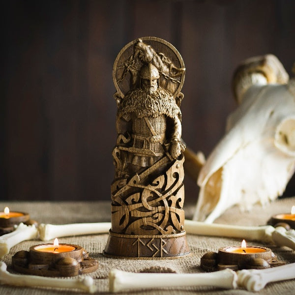 Tyr Statue God offers Viking Wolf Wood Statue Norse Pantheon Viking Pagan Asatru Heathen God and Goddess Scandinavian Gods Altar Mythology Fenrir