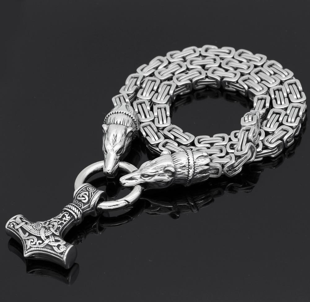 Satanic Kings Chain King Chain With Two Bear Heads Holding Mjolnir Pendant – Valhalla Vikings
