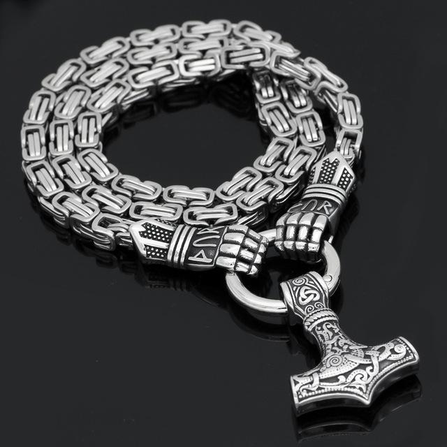 Satanic Kings Chain King Chain Featuring Berserker Holding A Mjolnir Pendant – Valhalla Vikings