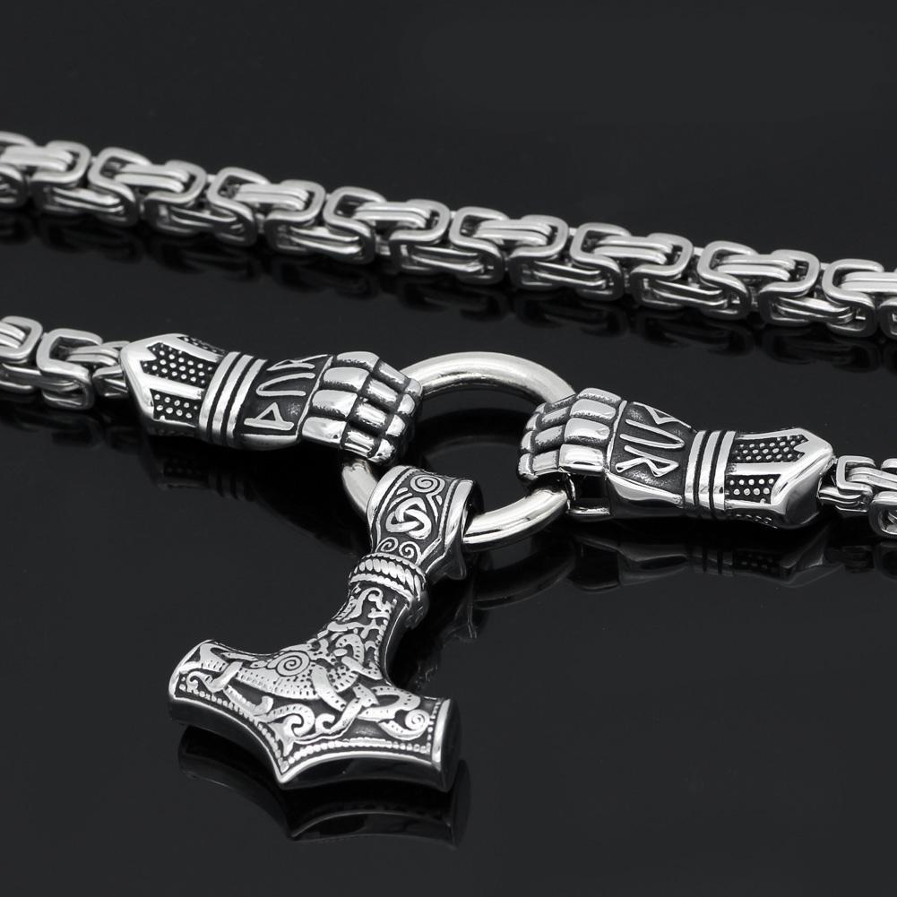 Satanic Kings Chain King Chain Featuring Berserker Holding A Mjolnir Pendant – Valhalla Vikings