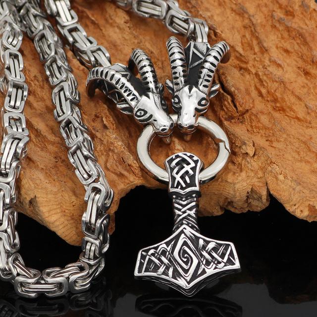 Satanic Kings Chain King Chain With Thor's Goats & Mjolnir Pendant – Valhalla Vikings
