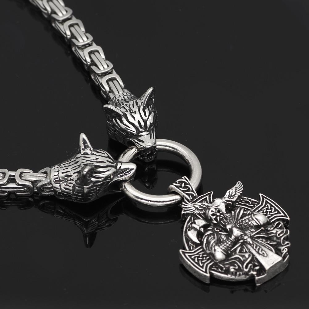 King Chain With Wolf Heads Holding Berserker Pendant