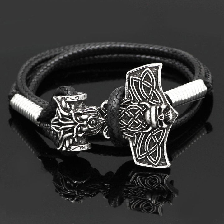 Viking Leather Bracelet With Mjolnir