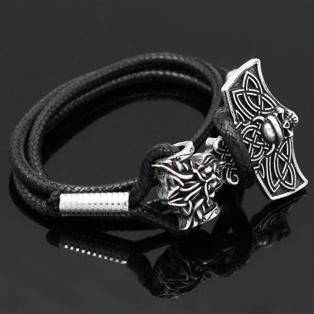 Viking Leather Bracelet With Mjolnir