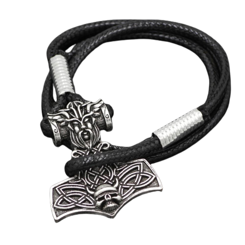 Viking Leather Bracelet With Mjolnir