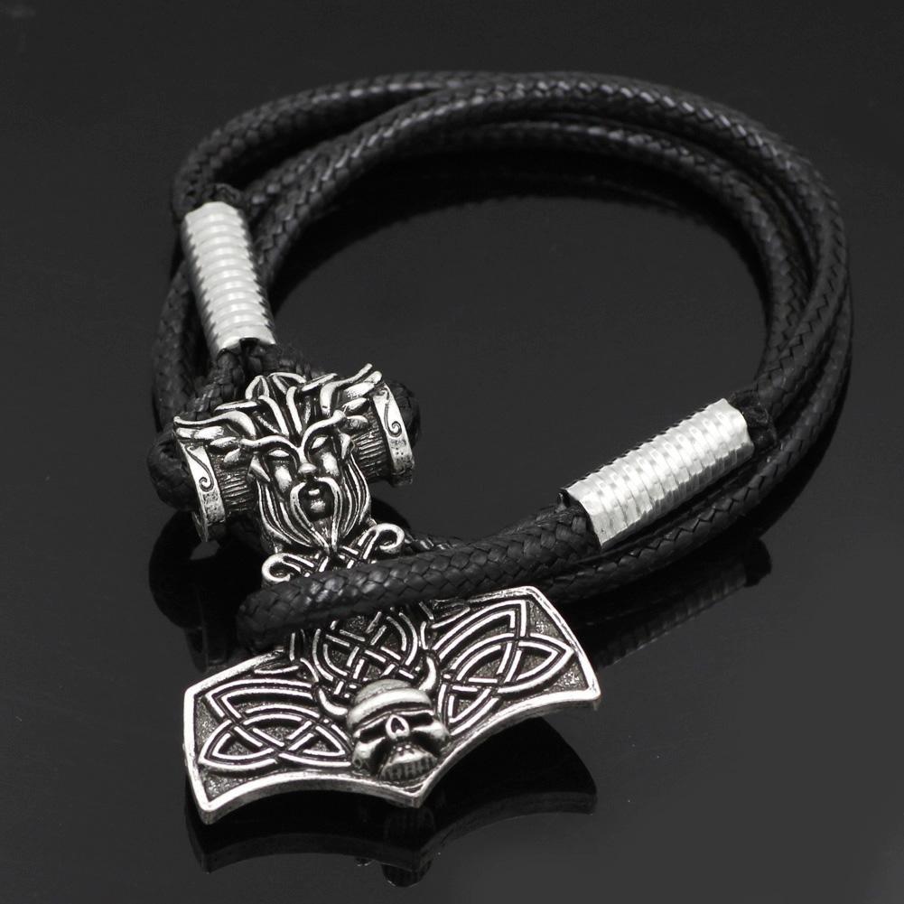 Viking Leather Bracelet With Mjolnir