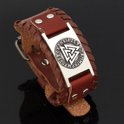 Leather Valknut Bracelet