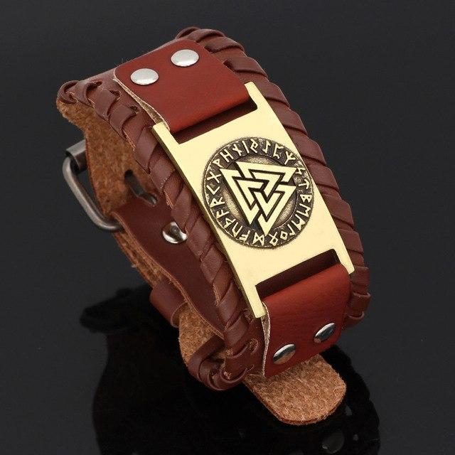 Leather Valknut Bracelet