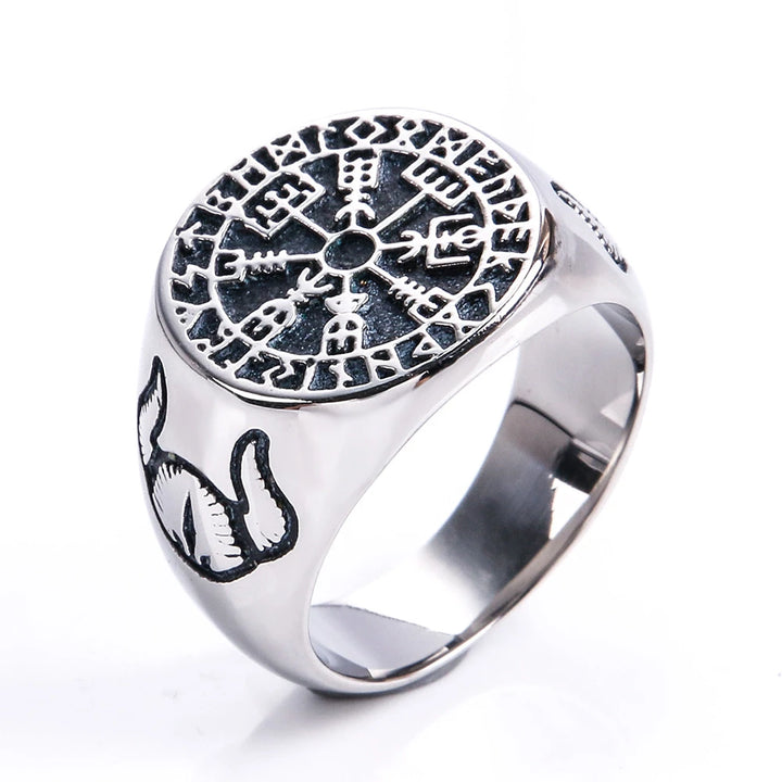 Viking Ring - Vegvisir And Helmet