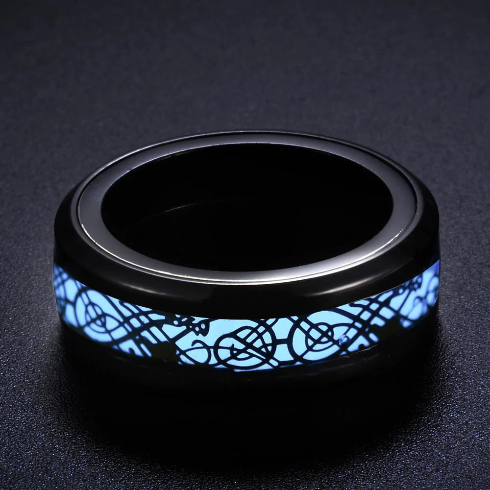 Luminous Celtic Dragon Inlay Ring