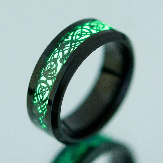 Luminous Celtic Dragon Inlay Ring