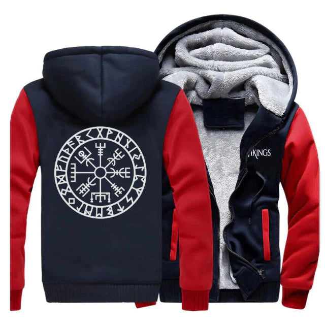 Full Zip Viking Hoodie With Vegvisir Print