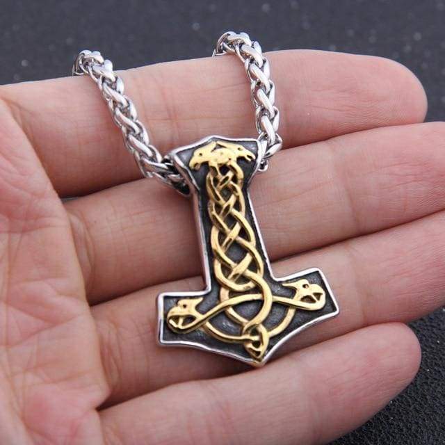 Thor Hammer Necklace - Golden Ravens