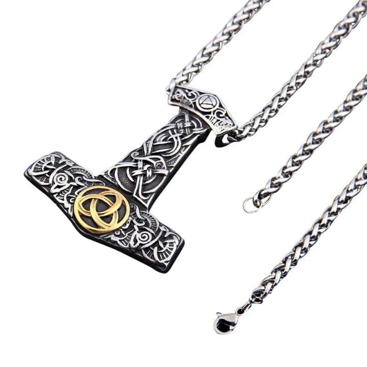 Thor Hammer Necklace - Golden Triquetra