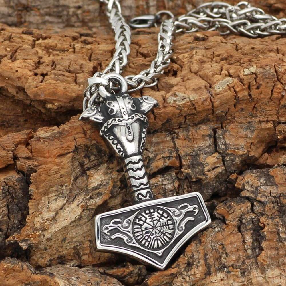 Thor Hammer Necklace - Vegvisir Ravens