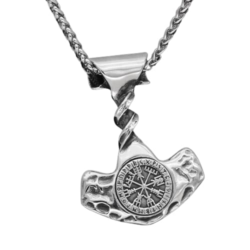 Thor Hammer Necklace - Vegvisir Runes