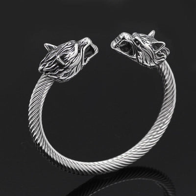 Viking Armring With Odin's Wolf Heads