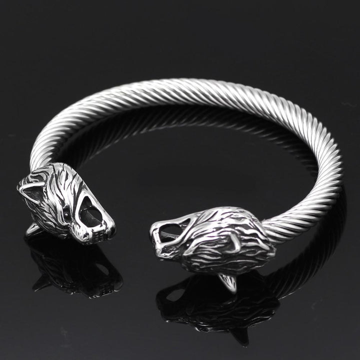 Viking Armring With Odin's Wolf Heads