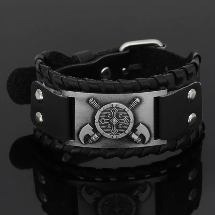 VIKING LEATHER BRACELET - CROSS AXE