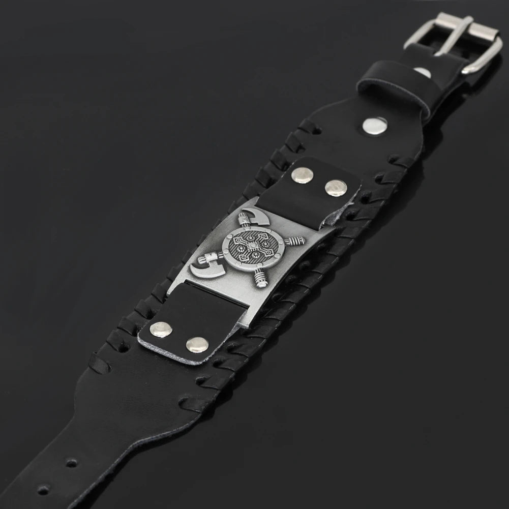 VIKING LEATHER BRACELET - CROSS AXE
