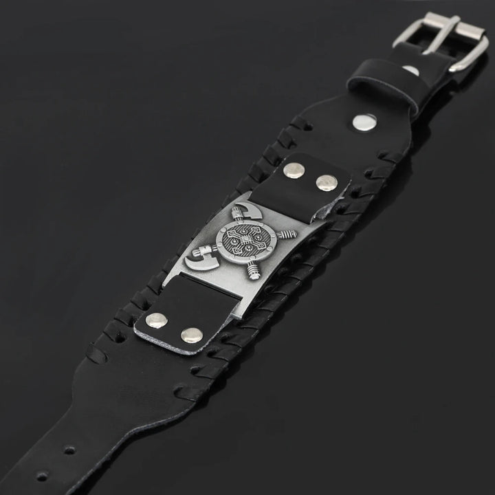 VIKING LEATHER BRACELET - CROSS AXE