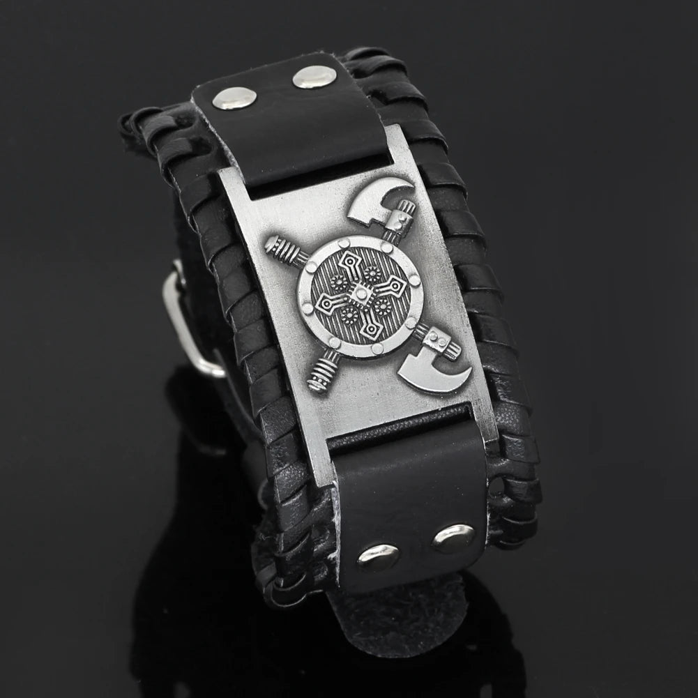 VIKING LEATHER BRACELET - CROSS AXE