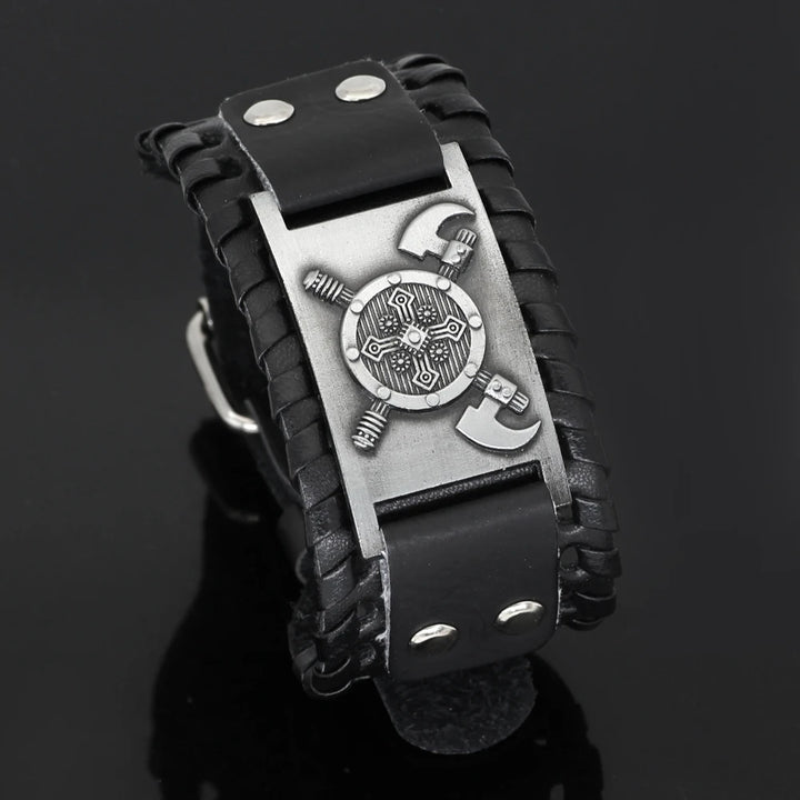 VIKING LEATHER BRACELET - CROSS AXE