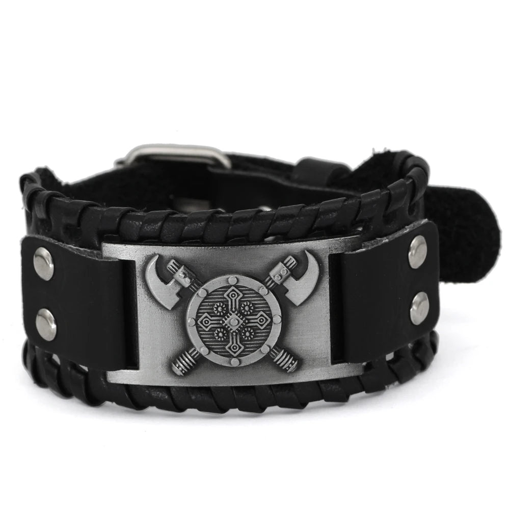 VIKING LEATHER BRACELET - CROSS AXE