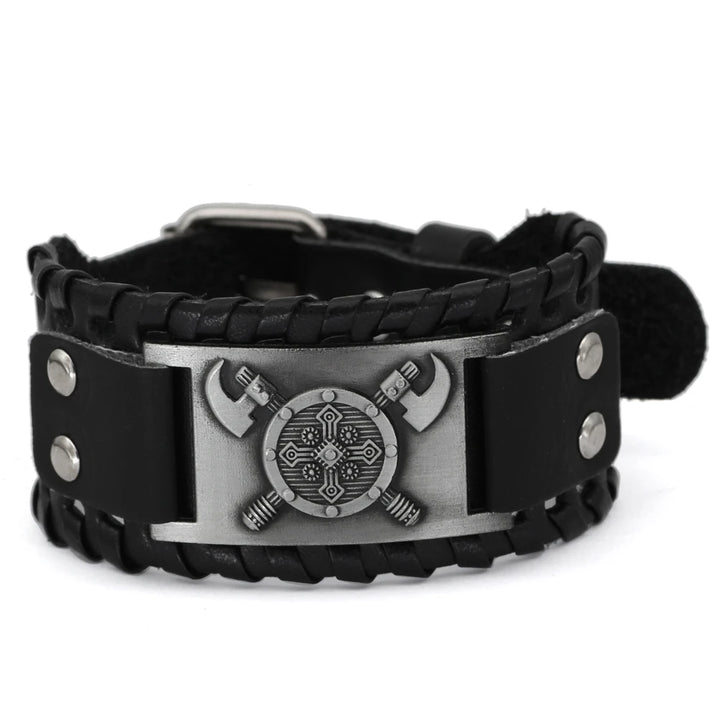VIKING LEATHER BRACELET - CROSS AXE