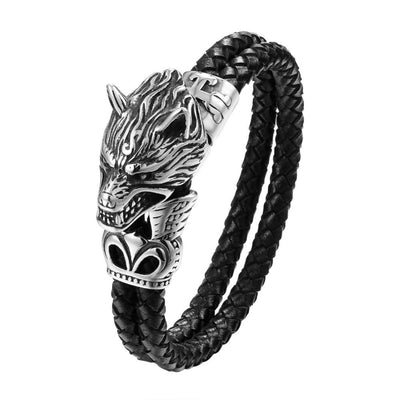 Viking Leather Bracelet - Fenrir Wolf