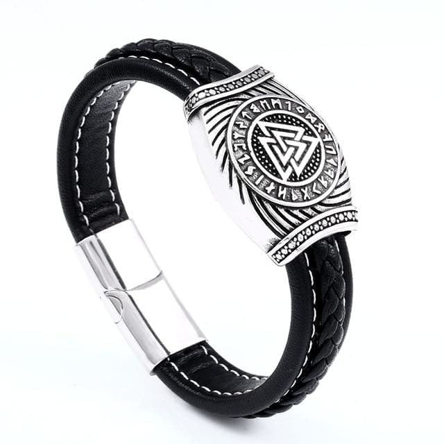 Viking Leather Bracelet - Valknut Runes