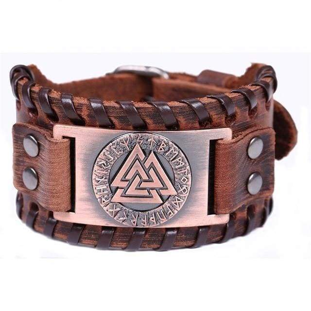 Viking Leather Bracelet - Valknut Symbol