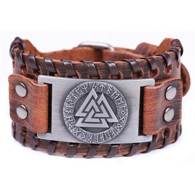 Viking Leather Bracelet - Valknut Symbol