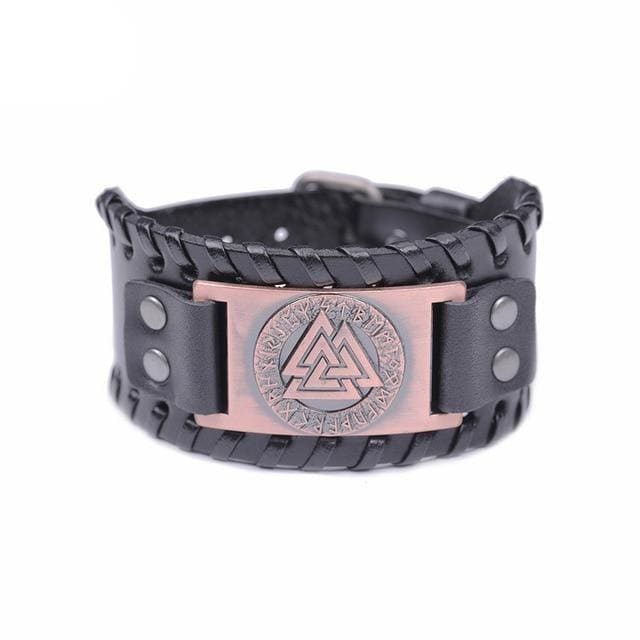 Viking Leather Bracelet - Valknut Symbol