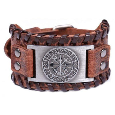 Viking Leather Bracelet - Vegvisir Compass