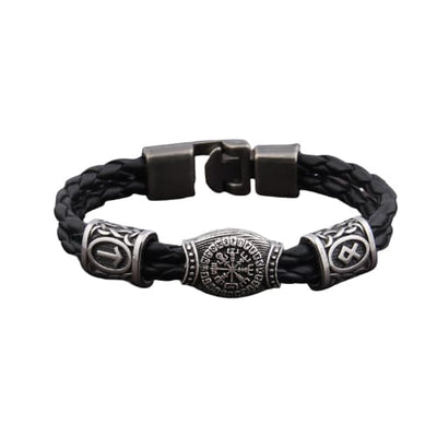 Viking Leather Bracelet - Vegvisir Symbol