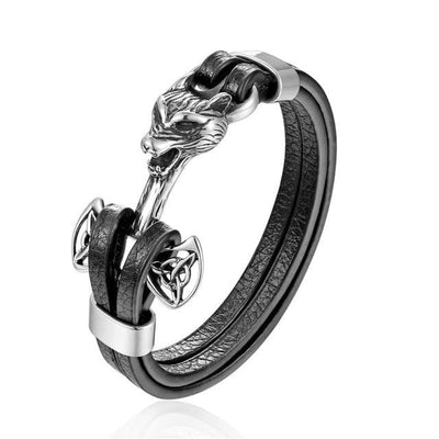 Viking Leather Bracelet - Wolf Fenrir