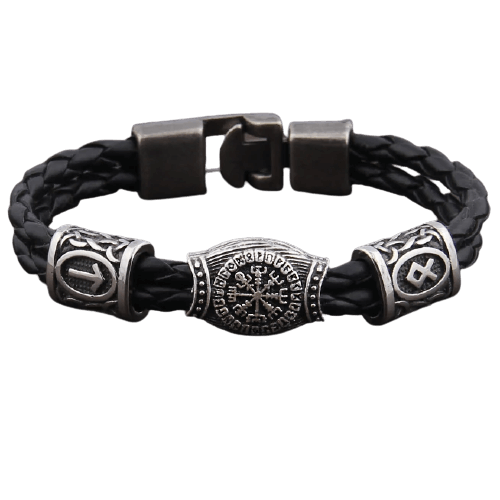 Viking Leather Bracelet - Vegvisir Symbol