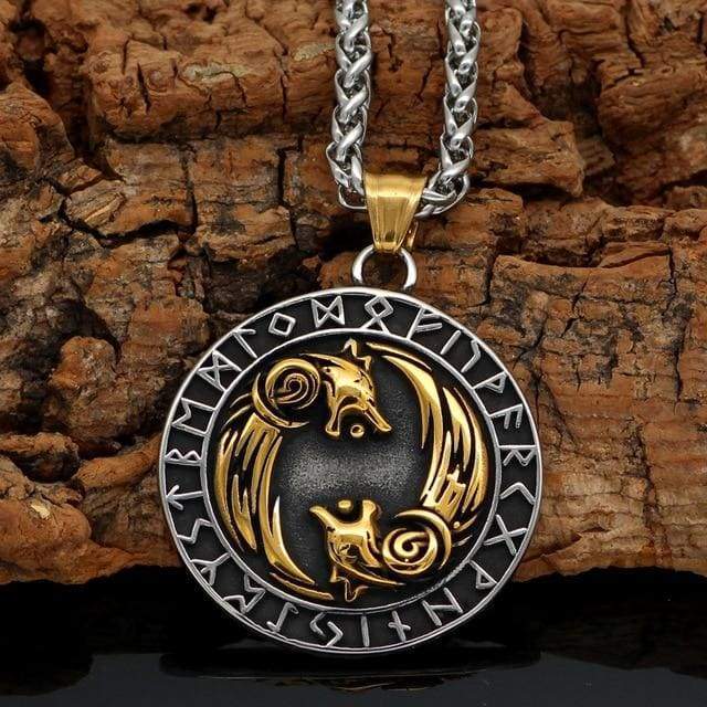 Viking Necklace - Geri & Freki Wolves