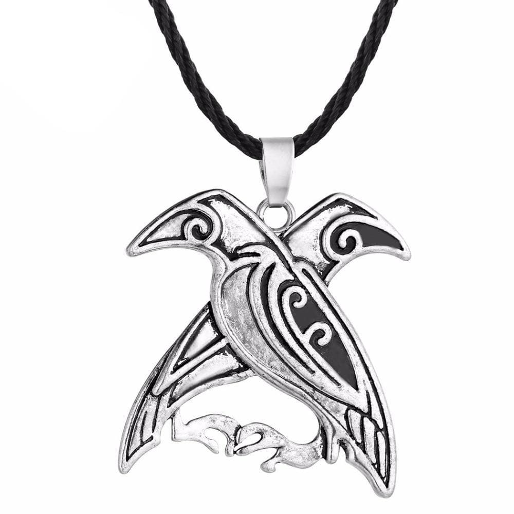 HAQUIL Viking Necklace With Odin's Gungnir Spear And Ravens Pendant - Antique Silver Zinc Alloy Jewelry