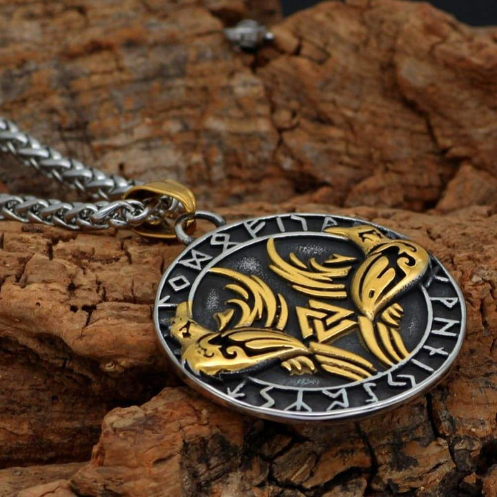 Viking Necklace - Huginn & Muninn Valknut