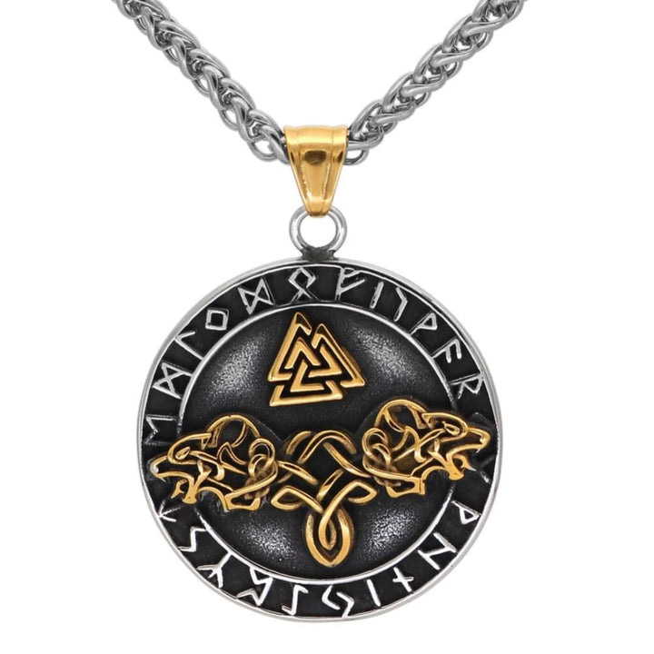 Viking Necklace - Norse Wolves Valknut