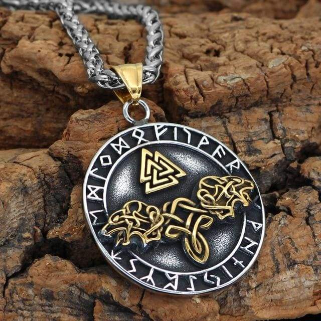 Viking Necklace - Norse Wolves Valknut