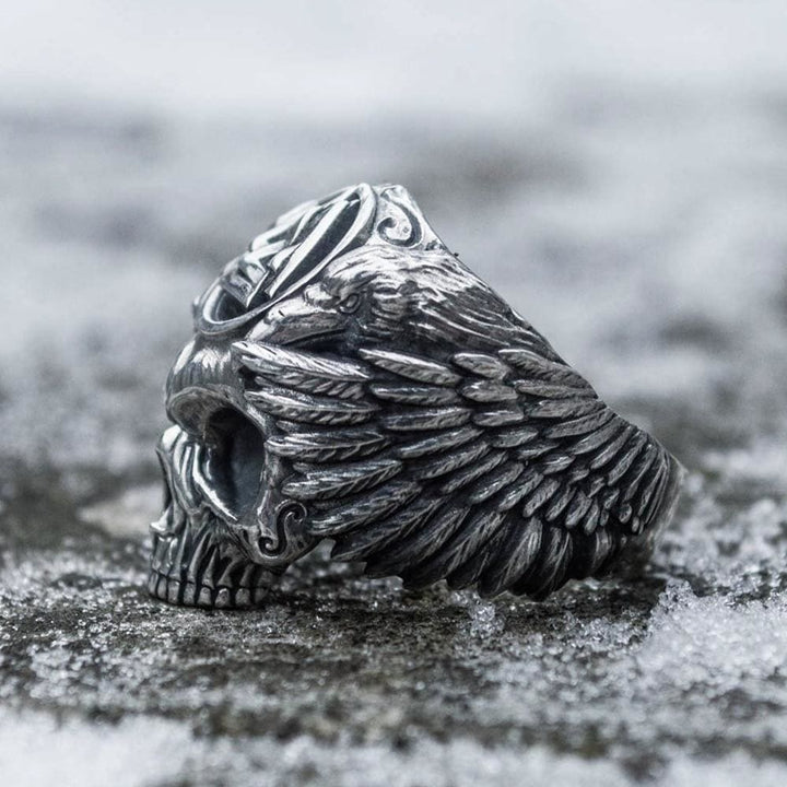 Viking Ring - Fallen Warrior With Ravens and Valknut