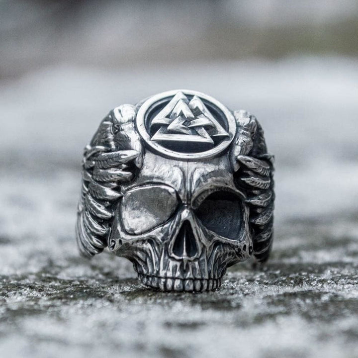 Viking Ring - Fallen Warrior With Ravens and Valknut