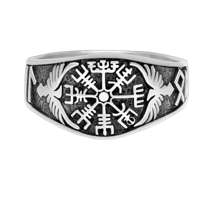 Viking Ring - Silver Vegvisir Ravens